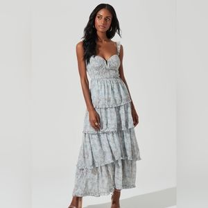 ASTR the Label Flutter Strap Tiered Floral Midi Corset Top Dress - NWT